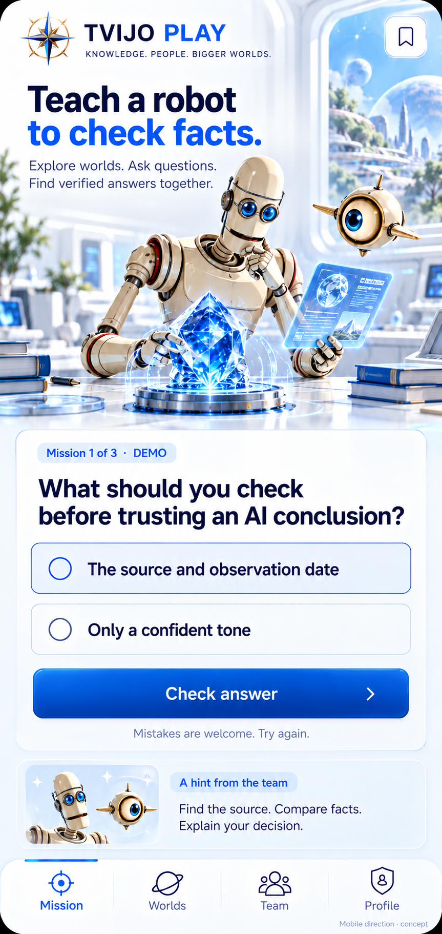TVIJO Play · mobile mission: Concept · awaiting administrator selection
